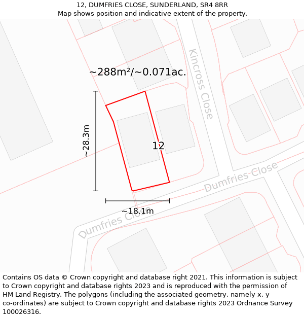 12, DUMFRIES CLOSE, SUNDERLAND, SR4 8RR: Plot and title map