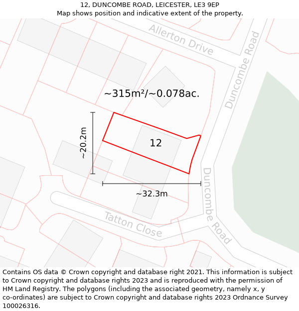 12, DUNCOMBE ROAD, LEICESTER, LE3 9EP: Plot and title map