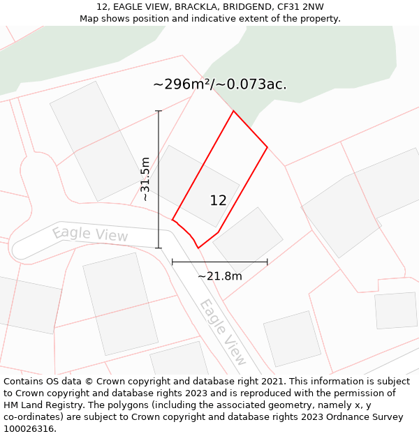 12, EAGLE VIEW, BRACKLA, BRIDGEND, CF31 2NW: Plot and title map
