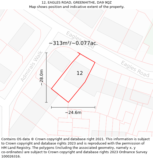12, EAGLES ROAD, GREENHITHE, DA9 9QZ: Plot and title map