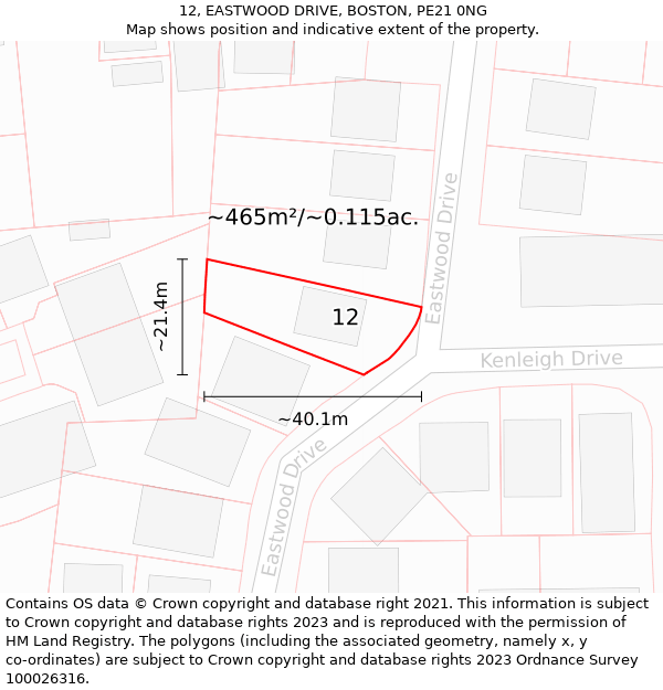 12, EASTWOOD DRIVE, BOSTON, PE21 0NG: Plot and title map