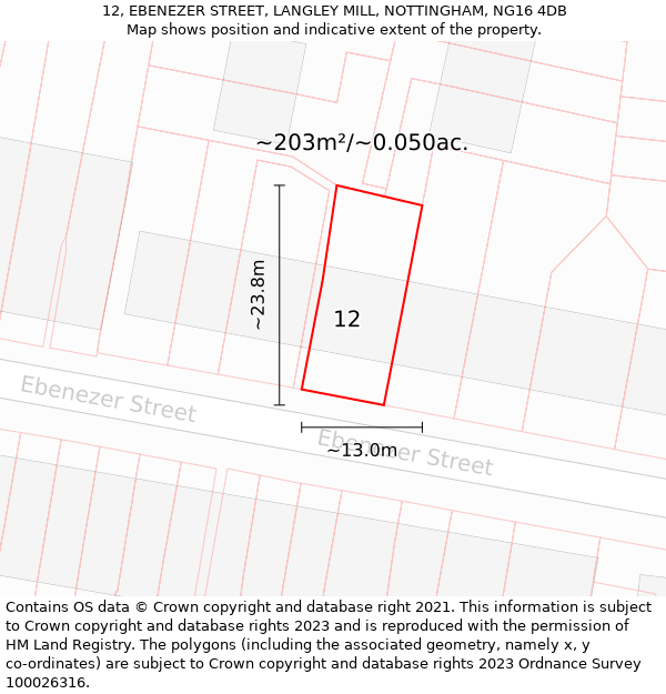 12, EBENEZER STREET, LANGLEY MILL, NOTTINGHAM, NG16 4DB: Plot and title map