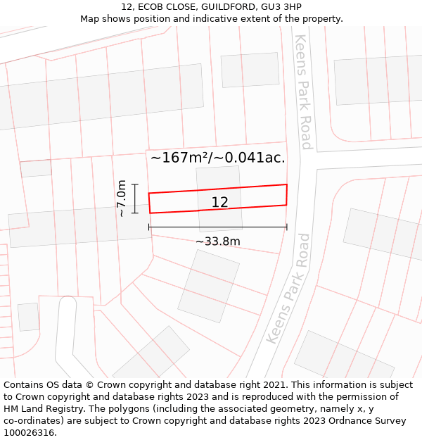 12, ECOB CLOSE, GUILDFORD, GU3 3HP: Plot and title map