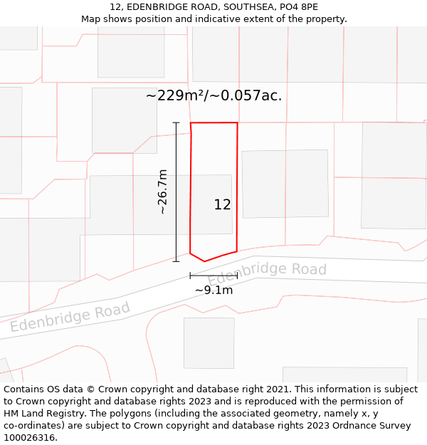12, EDENBRIDGE ROAD, SOUTHSEA, PO4 8PE: Plot and title map