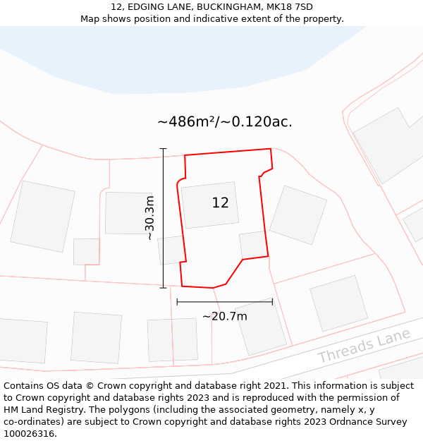 12, EDGING LANE, BUCKINGHAM, MK18 7SD: Plot and title map