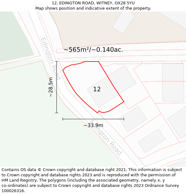 12, EDINGTON ROAD, WITNEY, OX28 5YU: Plot and title map