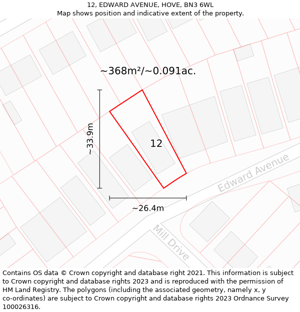 12, EDWARD AVENUE, HOVE, BN3 6WL: Plot and title map