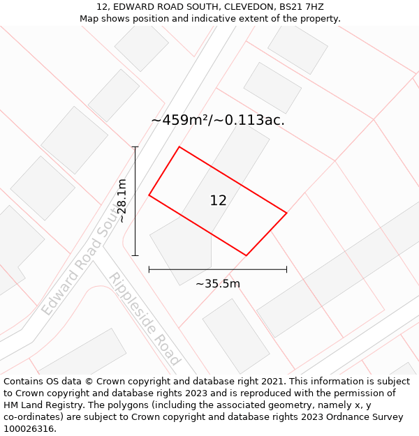 12, EDWARD ROAD SOUTH, CLEVEDON, BS21 7HZ: Plot and title map