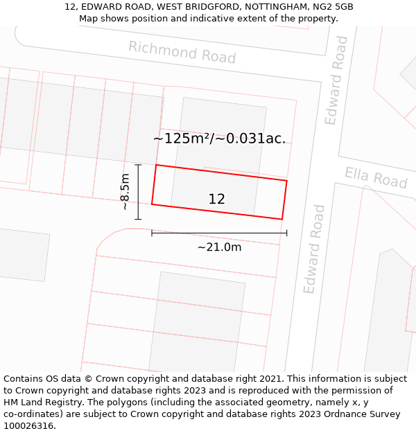 12, EDWARD ROAD, WEST BRIDGFORD, NOTTINGHAM, NG2 5GB: Plot and title map