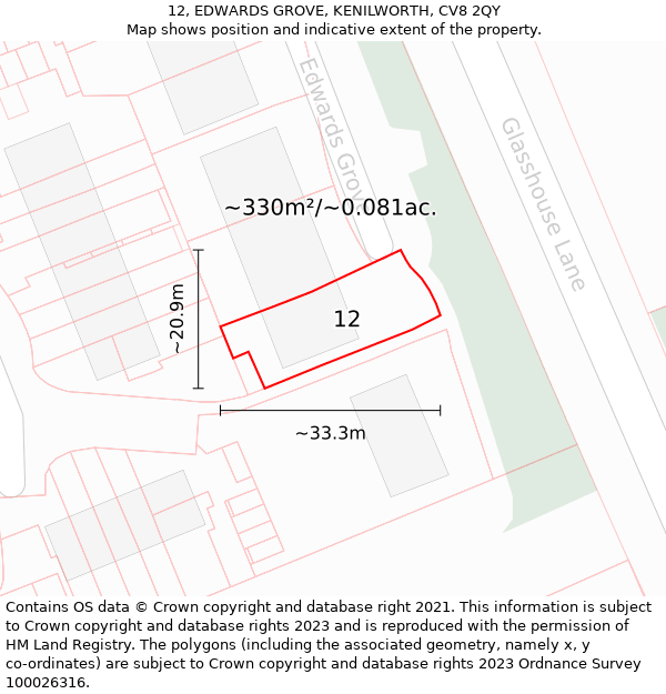 12, EDWARDS GROVE, KENILWORTH, CV8 2QY: Plot and title map