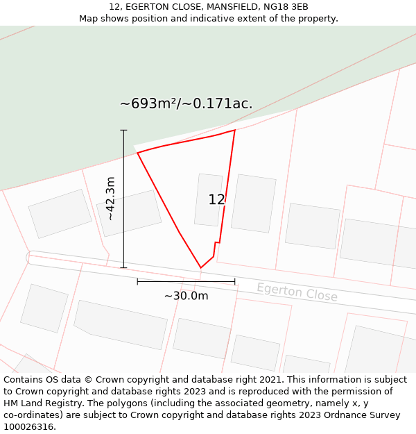 12, EGERTON CLOSE, MANSFIELD, NG18 3EB: Plot and title map