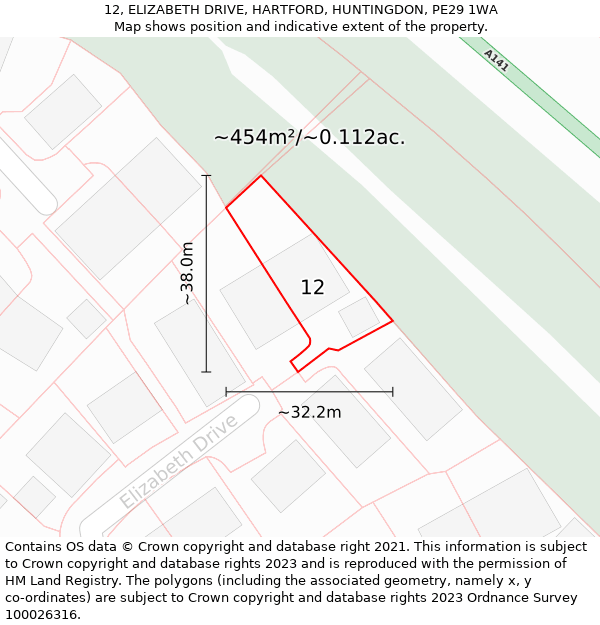 12, ELIZABETH DRIVE, HARTFORD, HUNTINGDON, PE29 1WA: Plot and title map