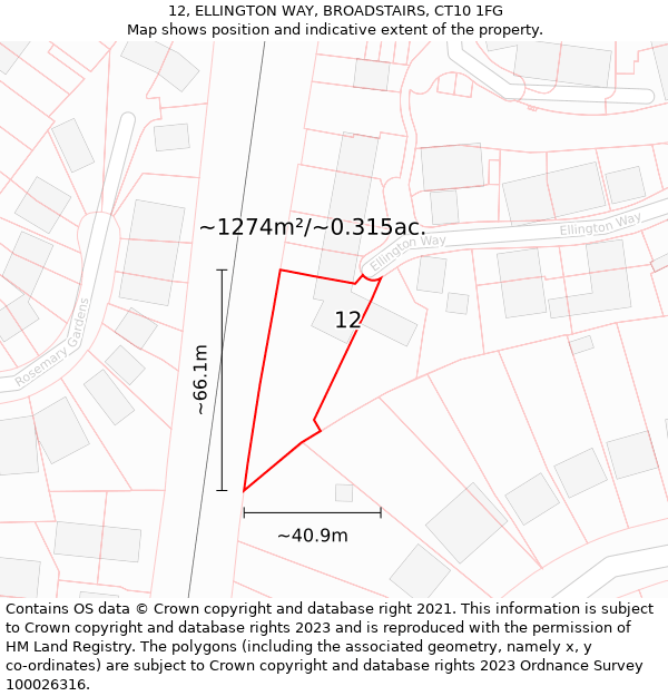 12, ELLINGTON WAY, BROADSTAIRS, CT10 1FG: Plot and title map