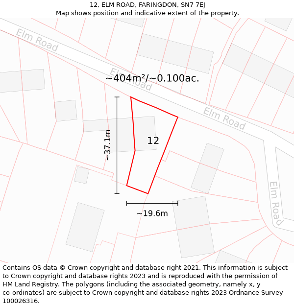 12, ELM ROAD, FARINGDON, SN7 7EJ: Plot and title map