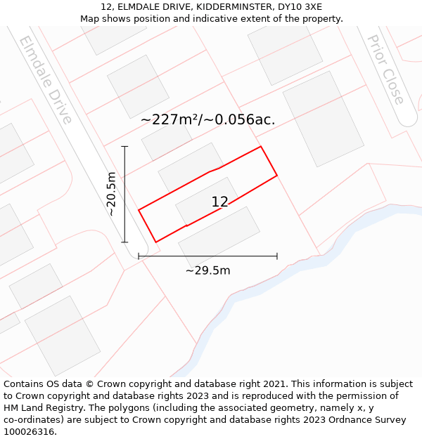 12, ELMDALE DRIVE, KIDDERMINSTER, DY10 3XE: Plot and title map