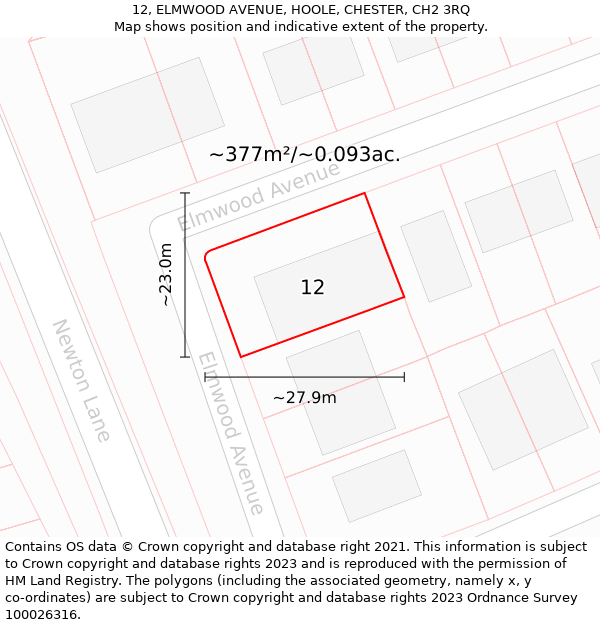 12, ELMWOOD AVENUE, HOOLE, CHESTER, CH2 3RQ: Plot and title map