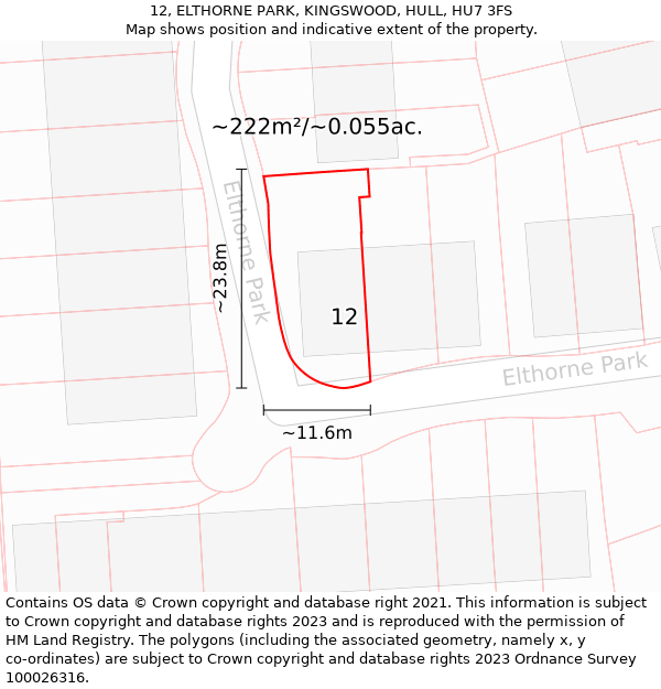 12, ELTHORNE PARK, KINGSWOOD, HULL, HU7 3FS: Plot and title map