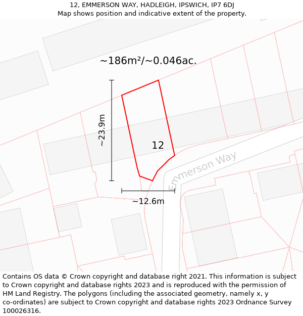 12, EMMERSON WAY, HADLEIGH, IPSWICH, IP7 6DJ: Plot and title map