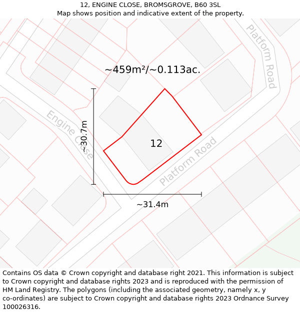 12, ENGINE CLOSE, BROMSGROVE, B60 3SL: Plot and title map