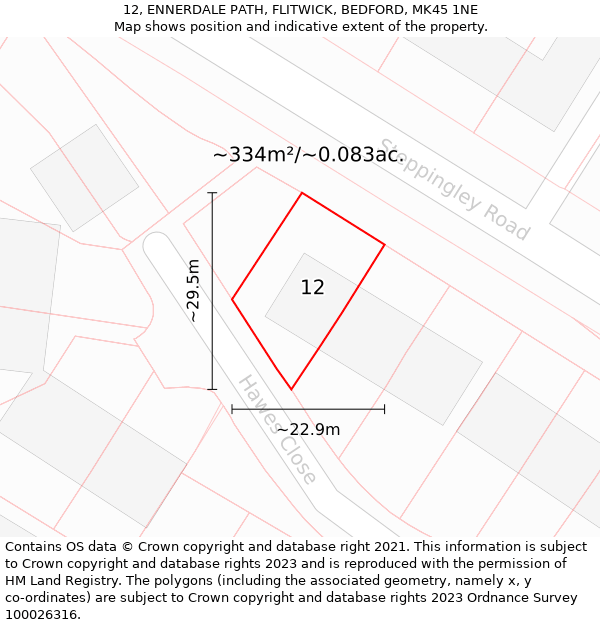 12, ENNERDALE PATH, FLITWICK, BEDFORD, MK45 1NE: Plot and title map