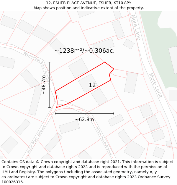 12, ESHER PLACE AVENUE, ESHER, KT10 8PY: Plot and title map