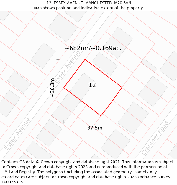 12, ESSEX AVENUE, MANCHESTER, M20 6AN: Plot and title map