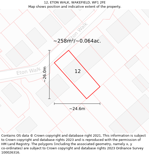 12, ETON WALK, WAKEFIELD, WF1 2FE: Plot and title map