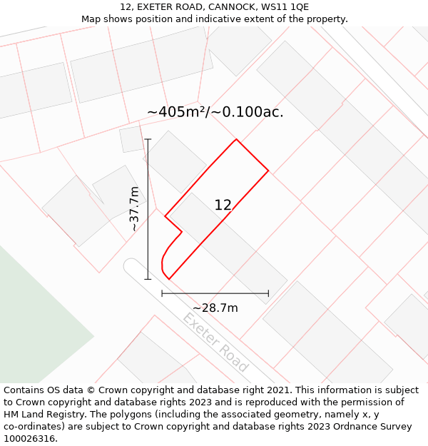 12, EXETER ROAD, CANNOCK, WS11 1QE: Plot and title map