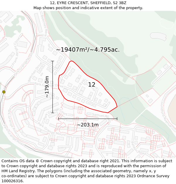 12, EYRE CRESCENT, SHEFFIELD, S2 3BZ: Plot and title map
