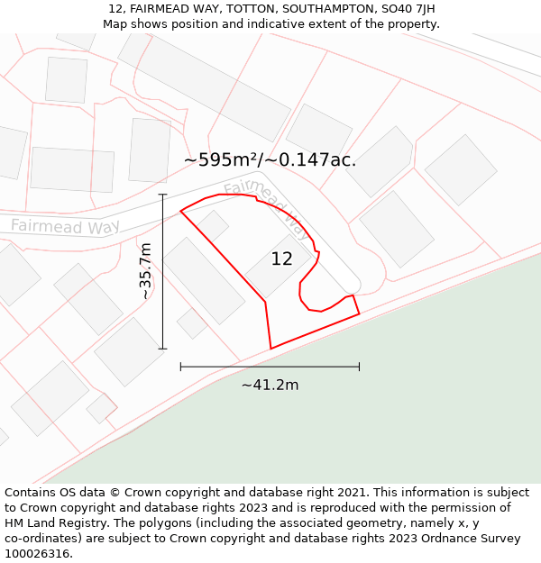 12, FAIRMEAD WAY, TOTTON, SOUTHAMPTON, SO40 7JH: Plot and title map