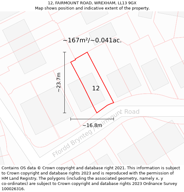 12, FAIRMOUNT ROAD, WREXHAM, LL13 9GX: Plot and title map