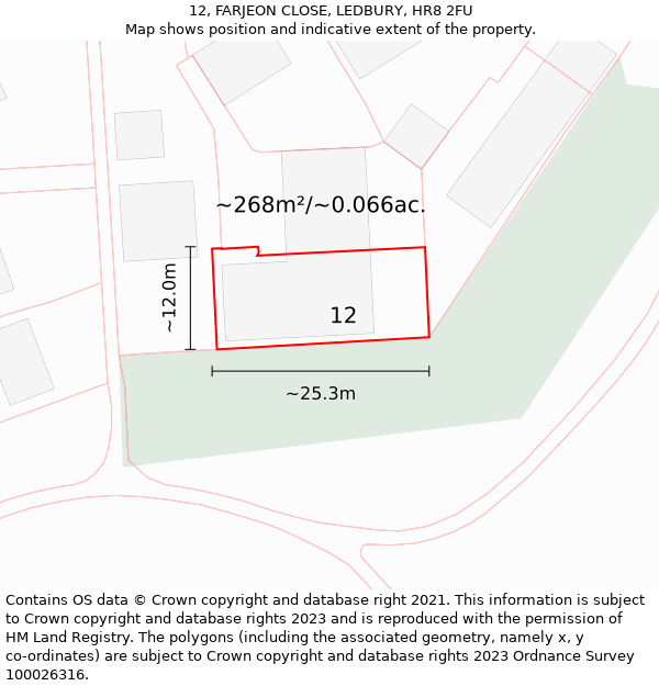 12, FARJEON CLOSE, LEDBURY, HR8 2FU: Plot and title map