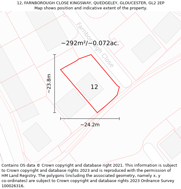 12, FARNBOROUGH CLOSE KINGSWAY, QUEDGELEY, GLOUCESTER, GL2 2EP: Plot and title map