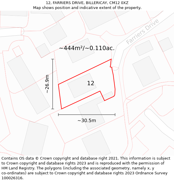 12, FARRIERS DRIVE, BILLERICAY, CM12 0XZ: Plot and title map