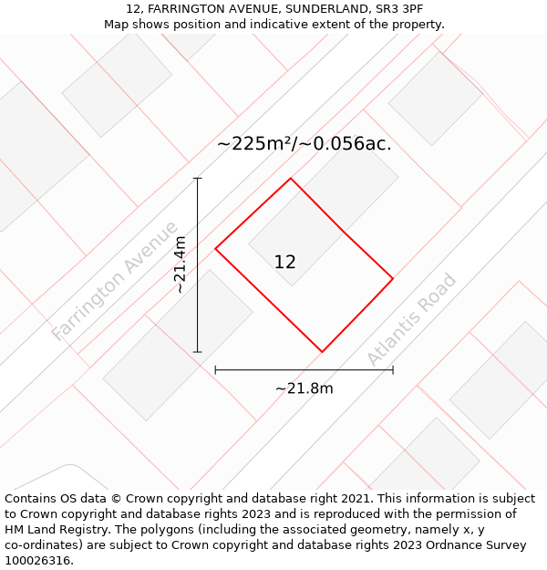 12, FARRINGTON AVENUE, SUNDERLAND, SR3 3PF: Plot and title map