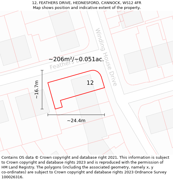 12, FEATHERS DRIVE, HEDNESFORD, CANNOCK, WS12 4FR: Plot and title map