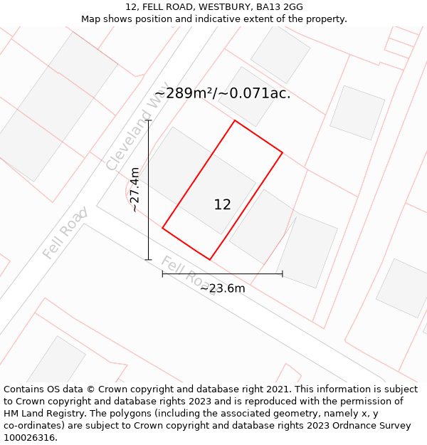 12, FELL ROAD, WESTBURY, BA13 2GG: Plot and title map