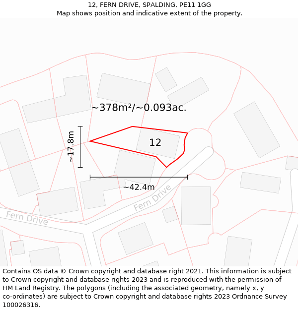 12, FERN DRIVE, SPALDING, PE11 1GG: Plot and title map