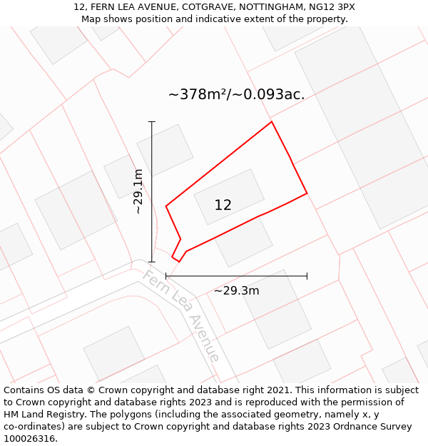 12, FERN LEA AVENUE, COTGRAVE, NOTTINGHAM, NG12 3PX: Plot and title map