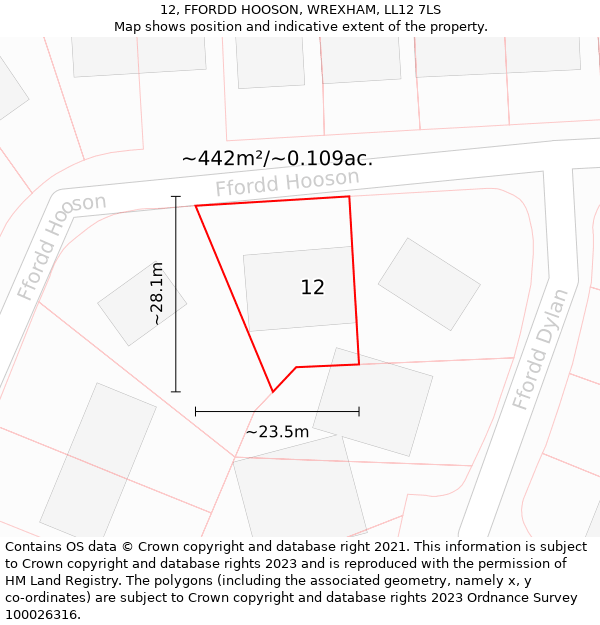 12, FFORDD HOOSON, WREXHAM, LL12 7LS: Plot and title map