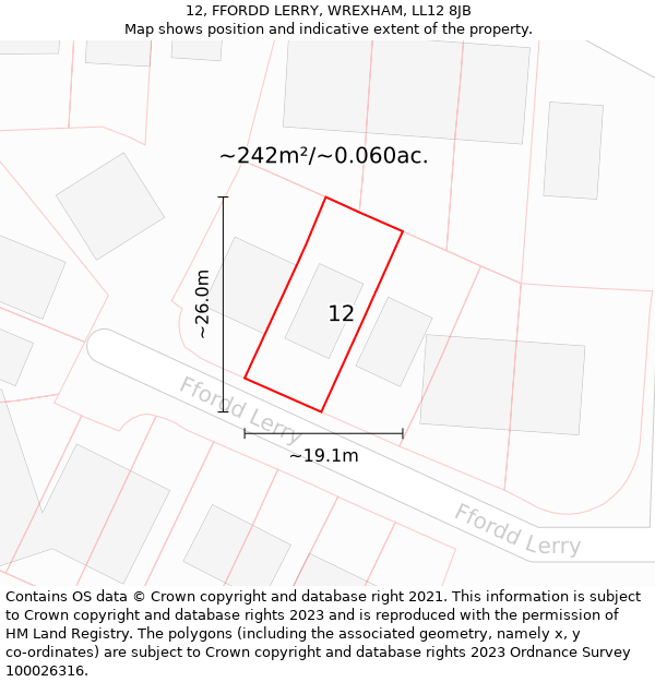 12, FFORDD LERRY, WREXHAM, LL12 8JB: Plot and title map