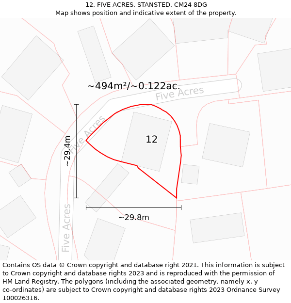 12, FIVE ACRES, STANSTED, CM24 8DG: Plot and title map