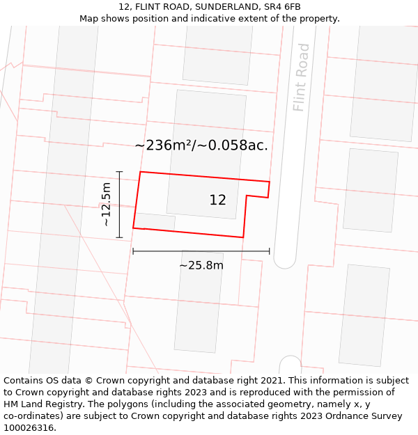 12, FLINT ROAD, SUNDERLAND, SR4 6FB: Plot and title map