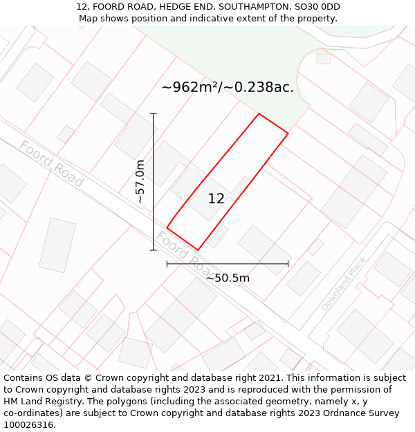 12, FOORD ROAD, HEDGE END, SOUTHAMPTON, SO30 0DD: Plot and title map