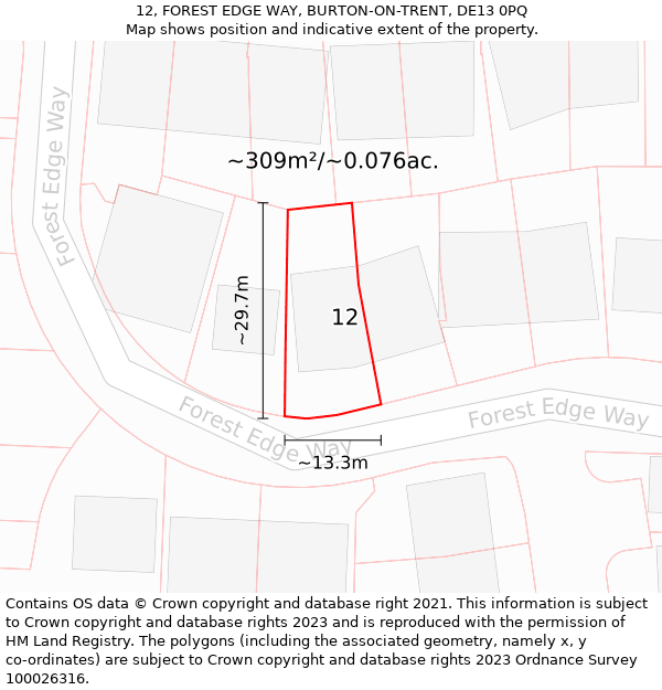 12, FOREST EDGE WAY, BURTON-ON-TRENT, DE13 0PQ: Plot and title map