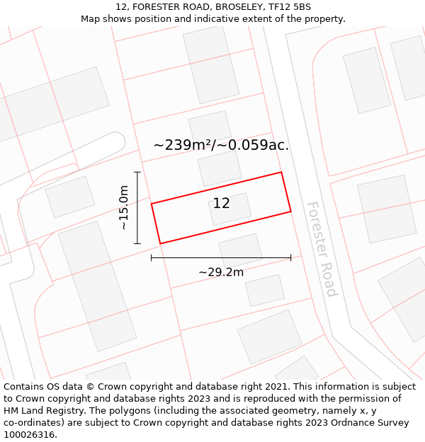 12, FORESTER ROAD, BROSELEY, TF12 5BS: Plot and title map