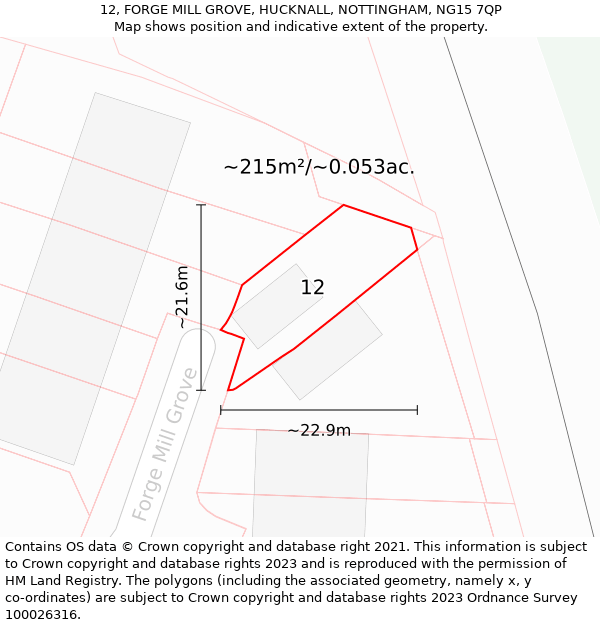 12, FORGE MILL GROVE, HUCKNALL, NOTTINGHAM, NG15 7QP: Plot and title map