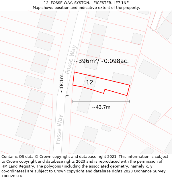 12, FOSSE WAY, SYSTON, LEICESTER, LE7 1NE: Plot and title map