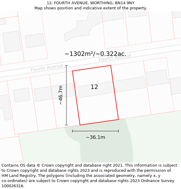 12, FOURTH AVENUE, WORTHING, BN14 9NY: Plot and title map