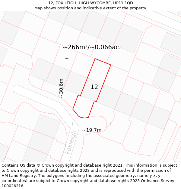 12, FOX LEIGH, HIGH WYCOMBE, HP11 1QD: Plot and title map